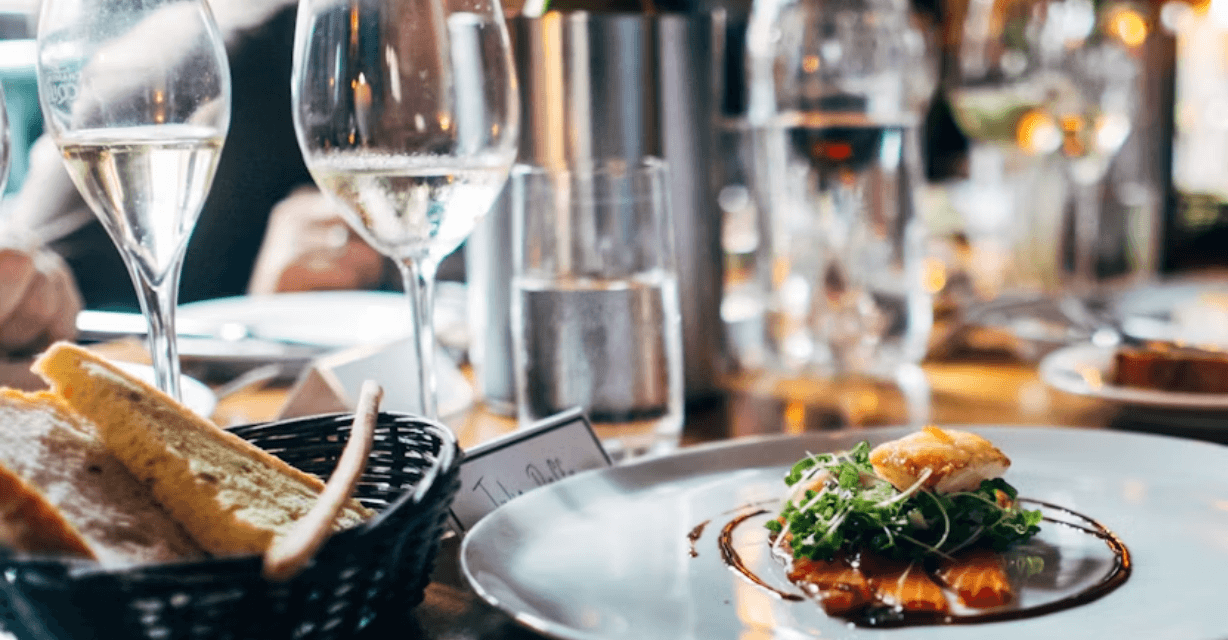 A plated meal at a restaurant table.