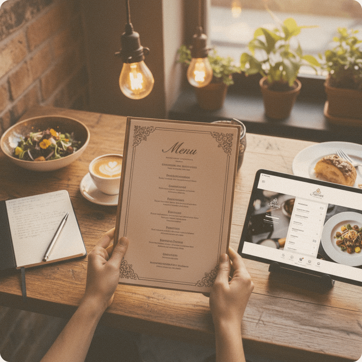 A restaurant menu being transferred into a digital menu dashboard.